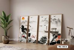 TQ 149 B Tranh Canvas Thủy Mặc Đầm Sen Và Con Thuyền Nghệ Thuật Á Đông m1