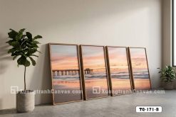 TQ 171 B Tranh Canvas Hoàng Hôn Trên Biển Tông Cam Pastel Phong Cách Coastal m1