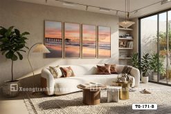 TQ 171 B Tranh Canvas Hoàng Hôn Trên Biển Tông Cam Pastel Phong Cách Coastal m2