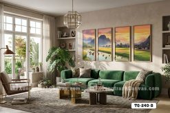 TQ 240 B Tranh Canvas Phong Cảnh Làng Quê Thanh Bình Tông Vàng Ấm Áp m1
