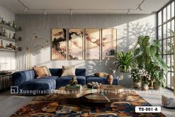TQ 243 B Tranh Canvas Hoa Mai Đỏ Phong Cách Thủy Mặc Á Đông Dưới Ánh Trăng Rằm m2