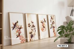 TQ 264 B Tranh Canvas Chim Và Hoa Nghệ Thuật Tông Trung Tính Sang Trọng m1