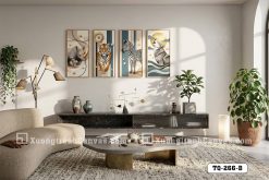 TQ 266 B Tranh Canvas Hiện Đại Bộ Tứ Linh Vật Rhino Tiger Zebra Wolf m2